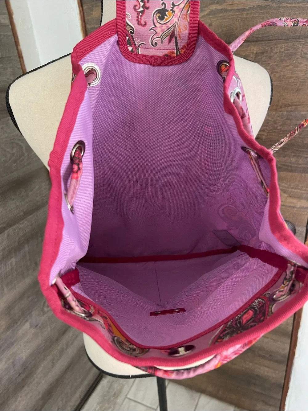 Etro Milano Pink, Red, Ochre, Multi Paisley Print Satin Backpack NWOT
